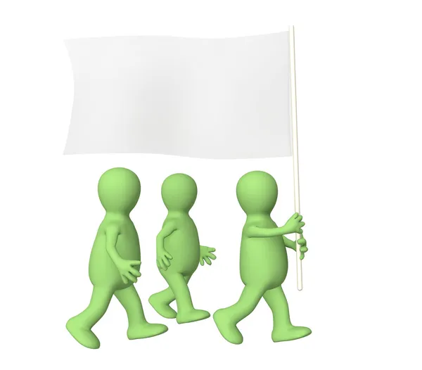Grupp dockor, kommer med en flagga — Stockfoto