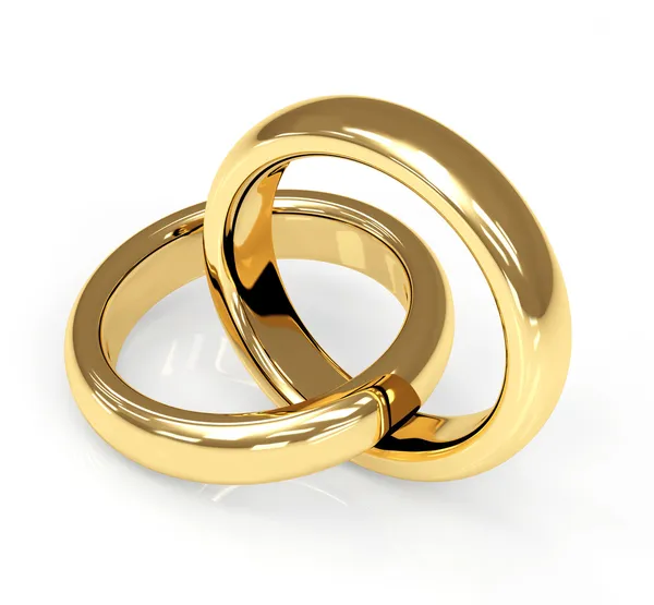 2 つの 3 d の金の結婚指輪 — ストック写真