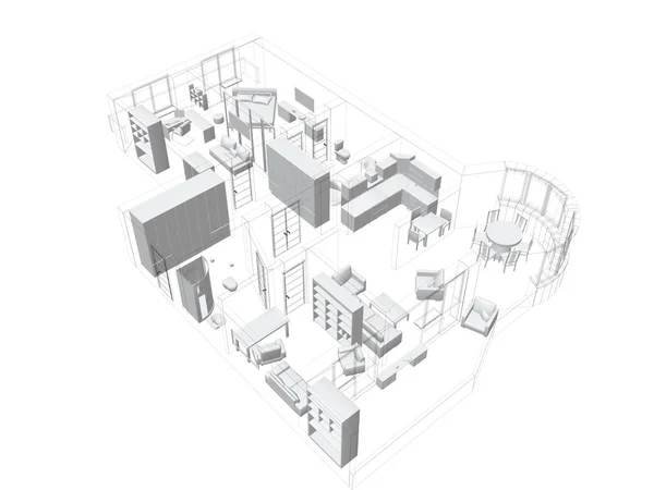 3D-schets van een vier-kamer appartement — Stockfoto