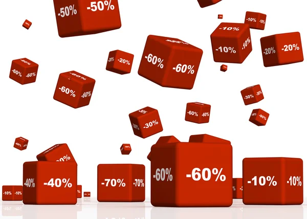 Boîtes rouges avec les marchandises à prix réduit — Photo