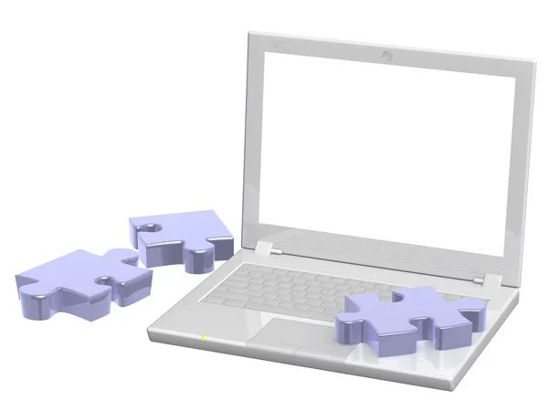 Laptop en puzzel — Stockfoto