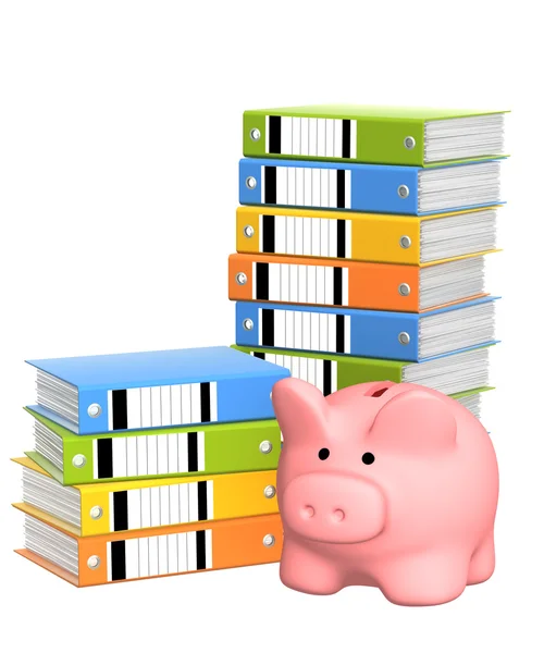 Piggy bank and folders — Stock Photo, Image