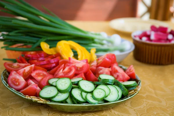 Fresh vegetables prepared for salad — Stock Photo, Image