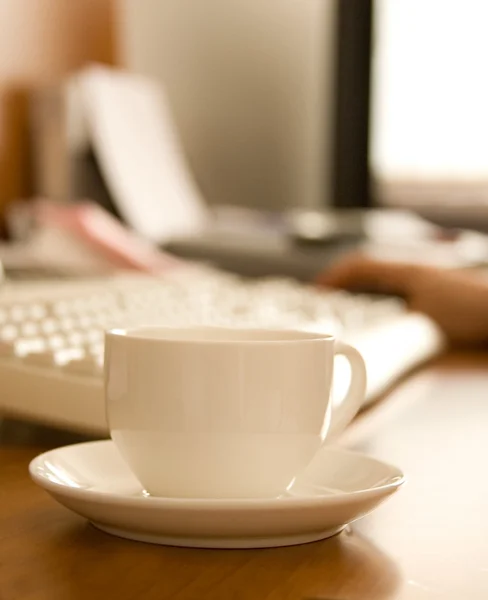 stock image Closeup of coffee cup on workplace