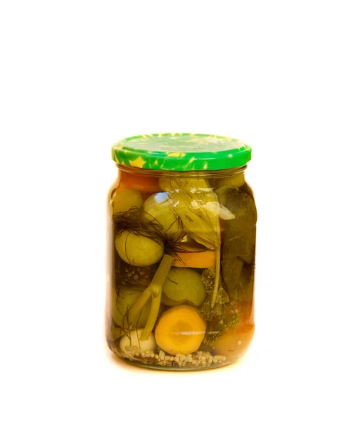 Frasco de vidro com legumes em conserva — Fotografia de Stock