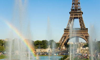 Eiffel Tower and rainbow in fountain clipart