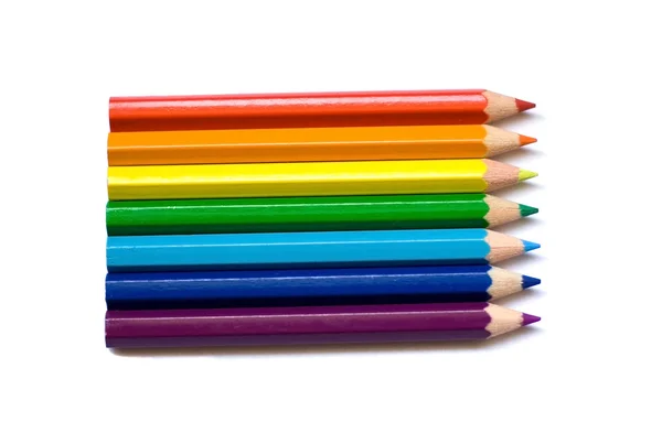 Hét színes ceruzák, elszigetelt fehér — Stock Fotó