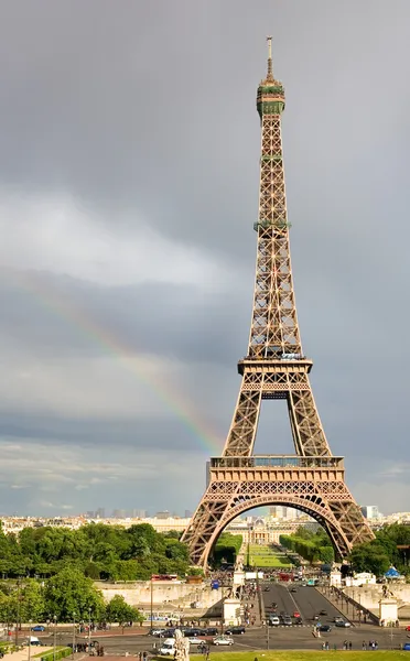 Eiffel Tower with a rainbow — Stock Photo, Image