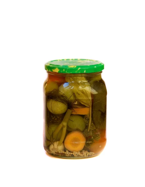 Glass jar with pickled vegetables — Stock Photo, Image