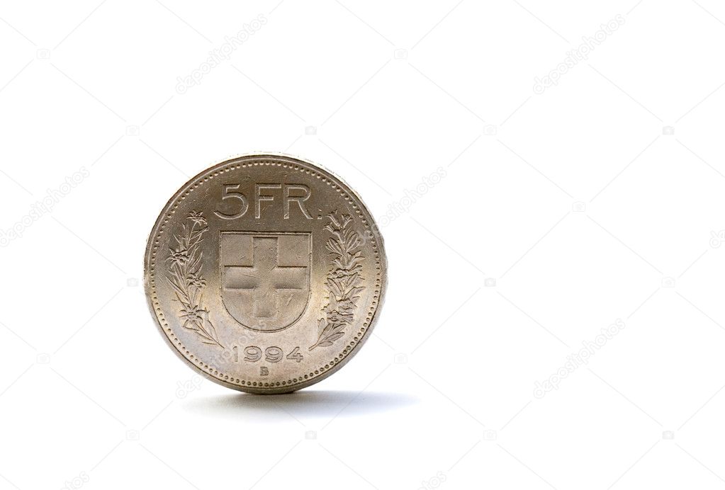 Single five Swiss franc coin