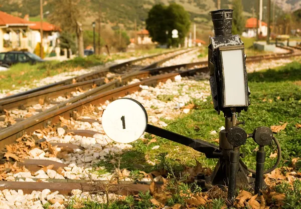 Railroad switch with its lever — Stock Photo, Image