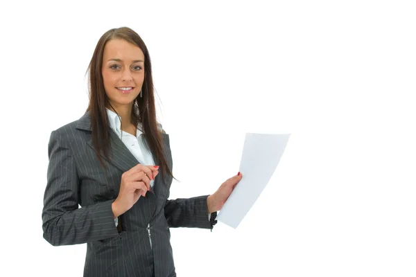 Obchodní žena drží list — Stock fotografie
