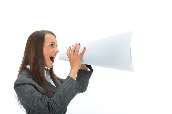 Mujer de negocios grita en megáfono —  Fotos de Stock