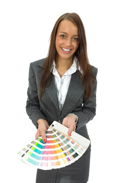 Geschäftsfrau demonstriert Palette der T — Stockfoto