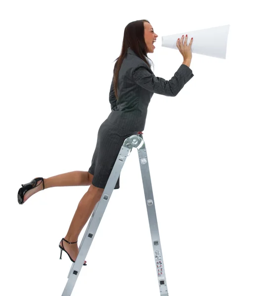 Mulher de negócios grita em megafone — Fotografia de Stock