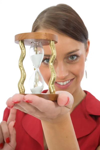 Kvinna och timglas — Stockfoto