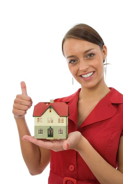 Business woman advertises real estate — Stock Photo, Image