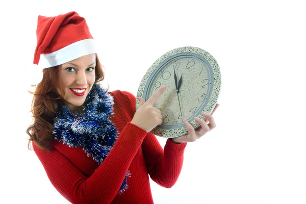 시계와 아름 다운 여자 — 스톡 사진