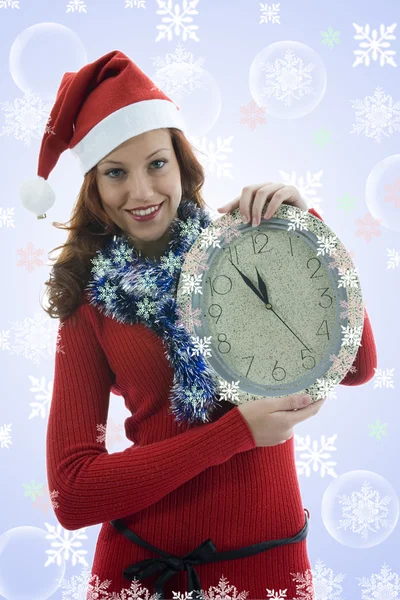시계와 아름 다운 여자 — 스톡 사진