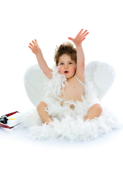 Kleine engel met auto en huis — Stockfoto