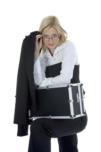 Bellezza bionda con valise — Foto Stock