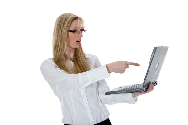 Podnikání žena a laptop — Stock fotografie