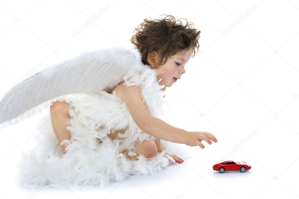 Little angel with car and house