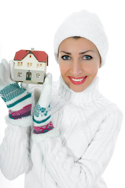Business woman advertises real estate — Stock Photo, Image