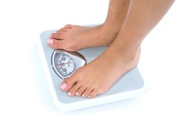 Mujer mostrando cuánto peso ella lo — Foto de Stock