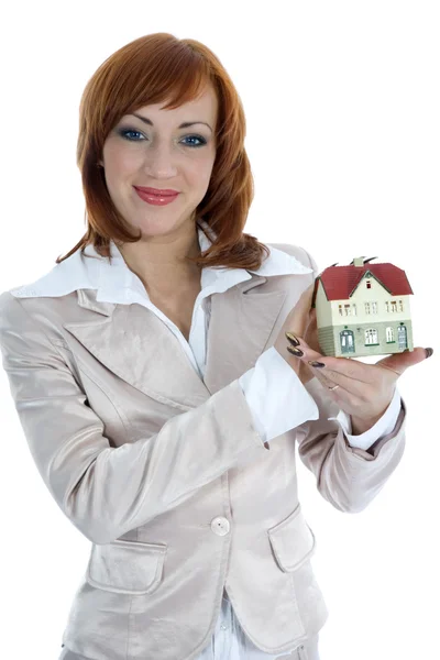 Biznes kobieta reklamuje nieruchomości — Zdjęcie stockowe