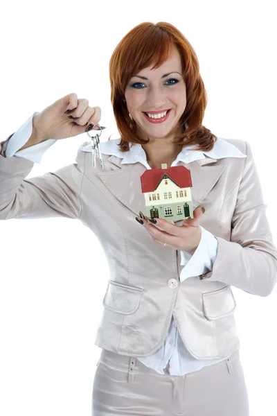 Mujer de negocios anuncia bienes raíces — Foto de Stock