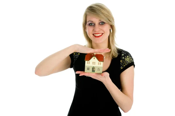 Mujer de negocios anuncia bienes raíces — Foto de Stock