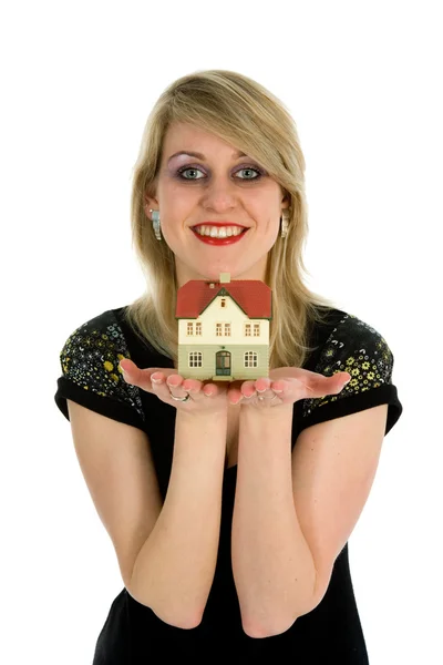 Femme d'affaires annonce l'immobilier — Photo