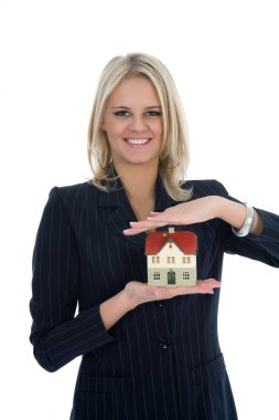 Business woman advertises real estate clipart