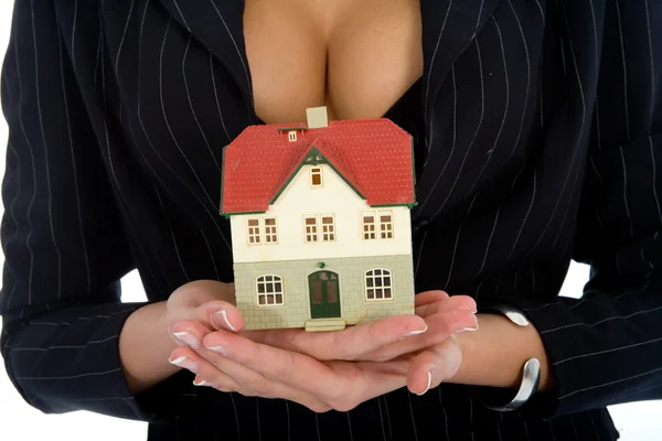 Biznes kobieta reklamuje nieruchomości — Zdjęcie stockowe