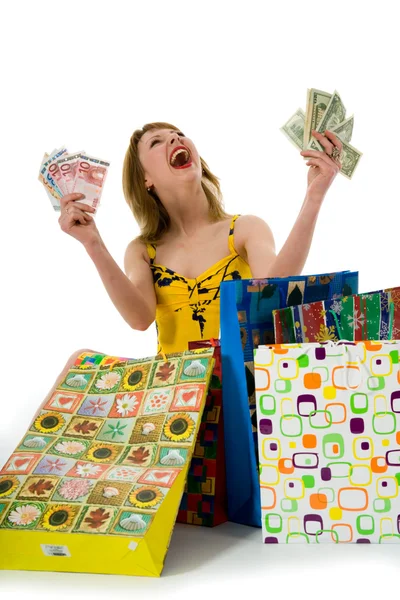 Expresivní žena nakupování — Stock fotografie