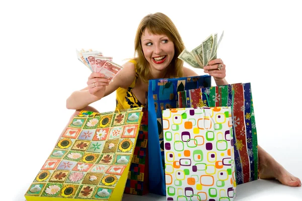 Expresivní žena nakupování — Stock fotografie