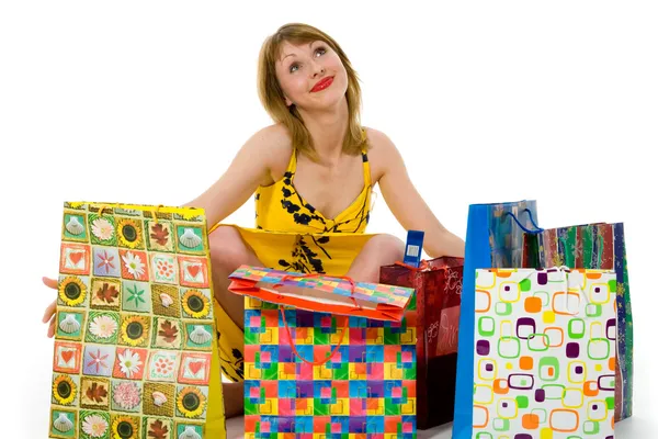 Mujer expresiva de compras — Foto de Stock