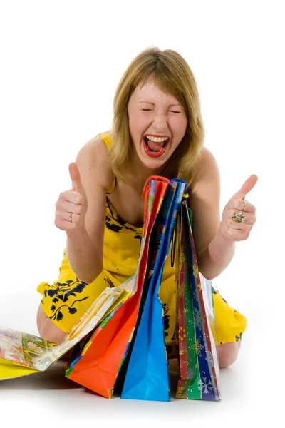 Ausdrucksstarke Frau beim Einkaufen — Stockfoto