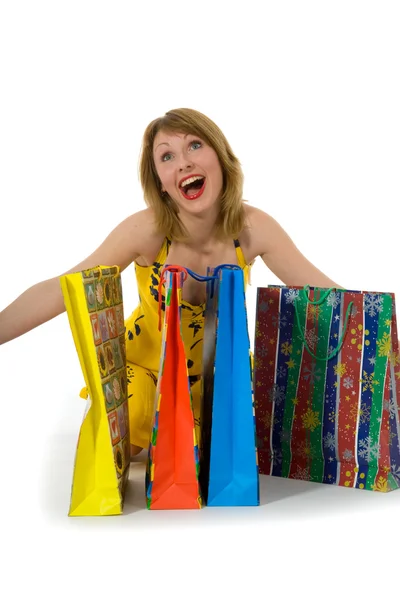 Mujer expresiva de compras — Foto de Stock