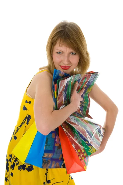 Εκφραστική γυναίκα ψώνια — Φωτογραφία Αρχείου