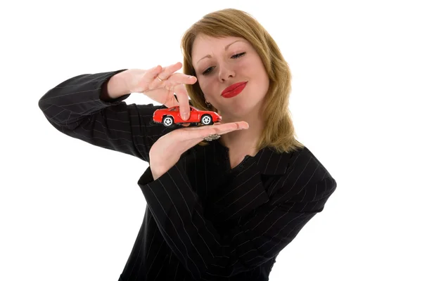 Γυναίκα των επιχειρήσεων διαφημίζει τα αυτοκίνητα — Φωτογραφία Αρχείου