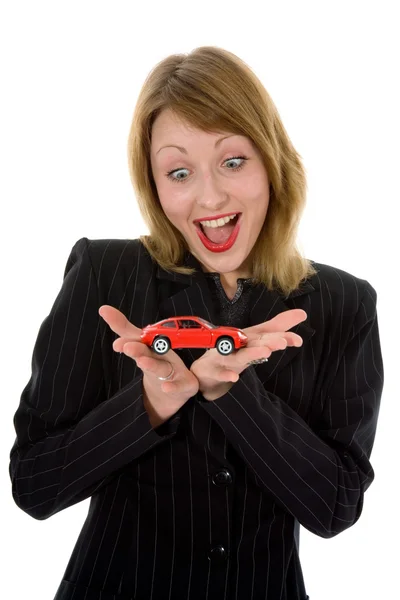 Affärskvinna annonserar bilar — Stockfoto