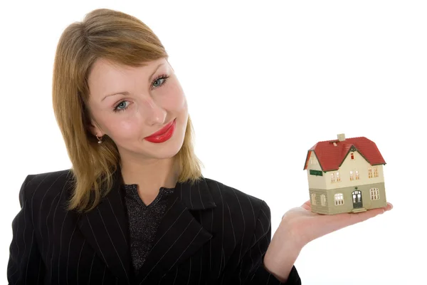 Obchodní žena inzeruje nemovitosti — Stock fotografie