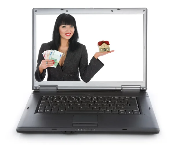 Business woman advertises — Stock Photo, Image