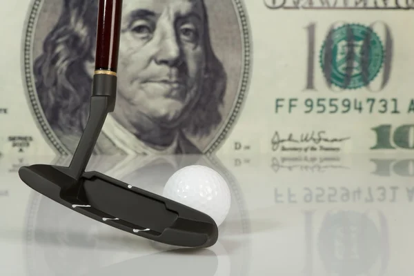 Golf on big dollar background — Stock Photo, Image