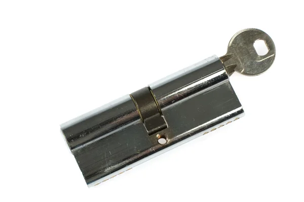 Κλειδιού και της κλειδαριάς που απομονώνονται σε λευκό — Φωτογραφία Αρχείου