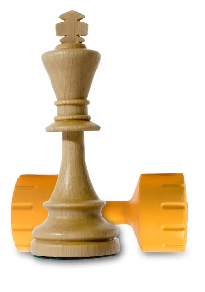 Dumbbells and chess on the white — Stock Photo, Image