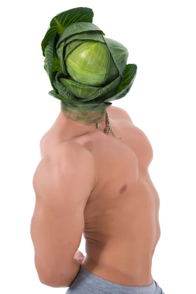 Graceful man with head cabbage — Stock Photo, Image