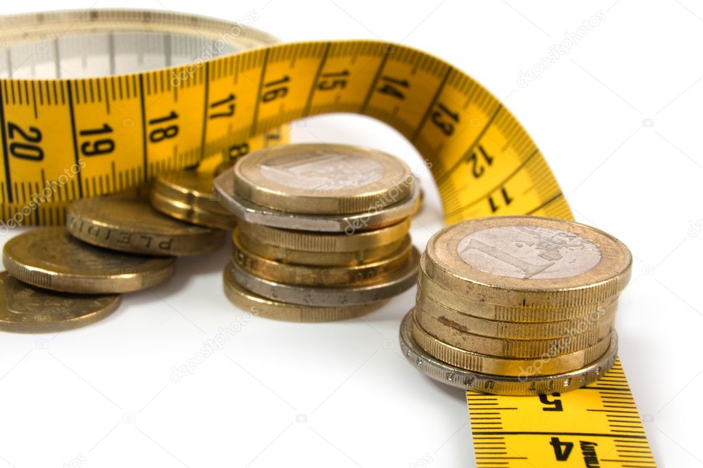 Coins with metre on white
